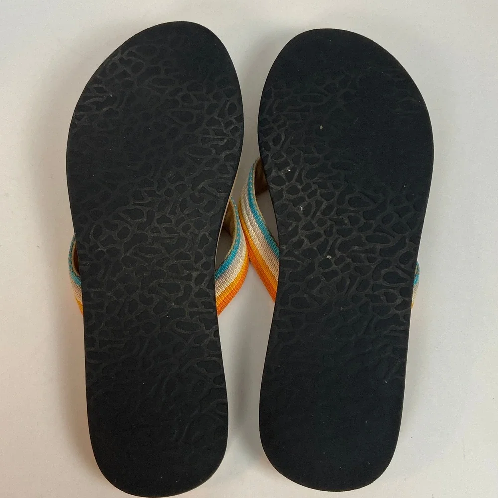 Raya Sun Mens Flip Flop Sandals Tan Multi Color Striped Straps Size 11 Thong